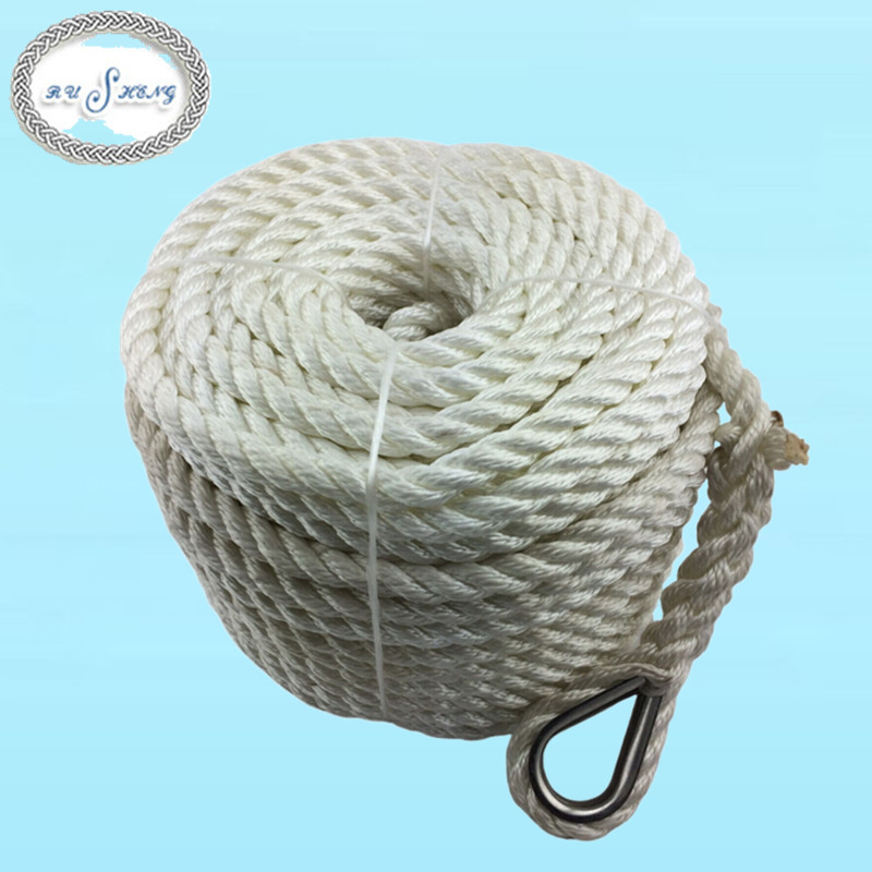 High quality white 3 strand nylon twisted rope, nylon mooring rope, nylon marine rope